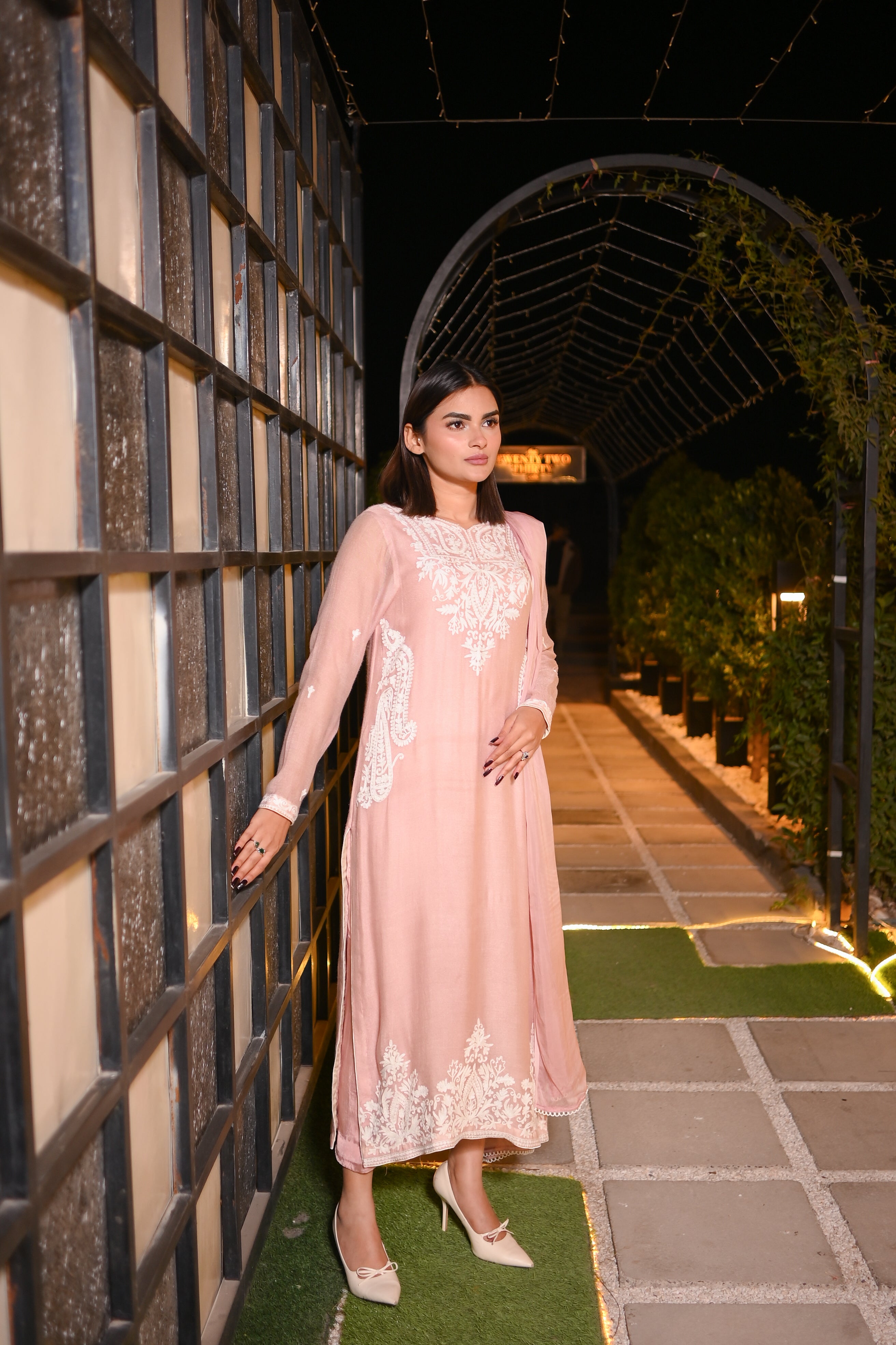 Rose- Powder Pink Cotton Net Ensemble