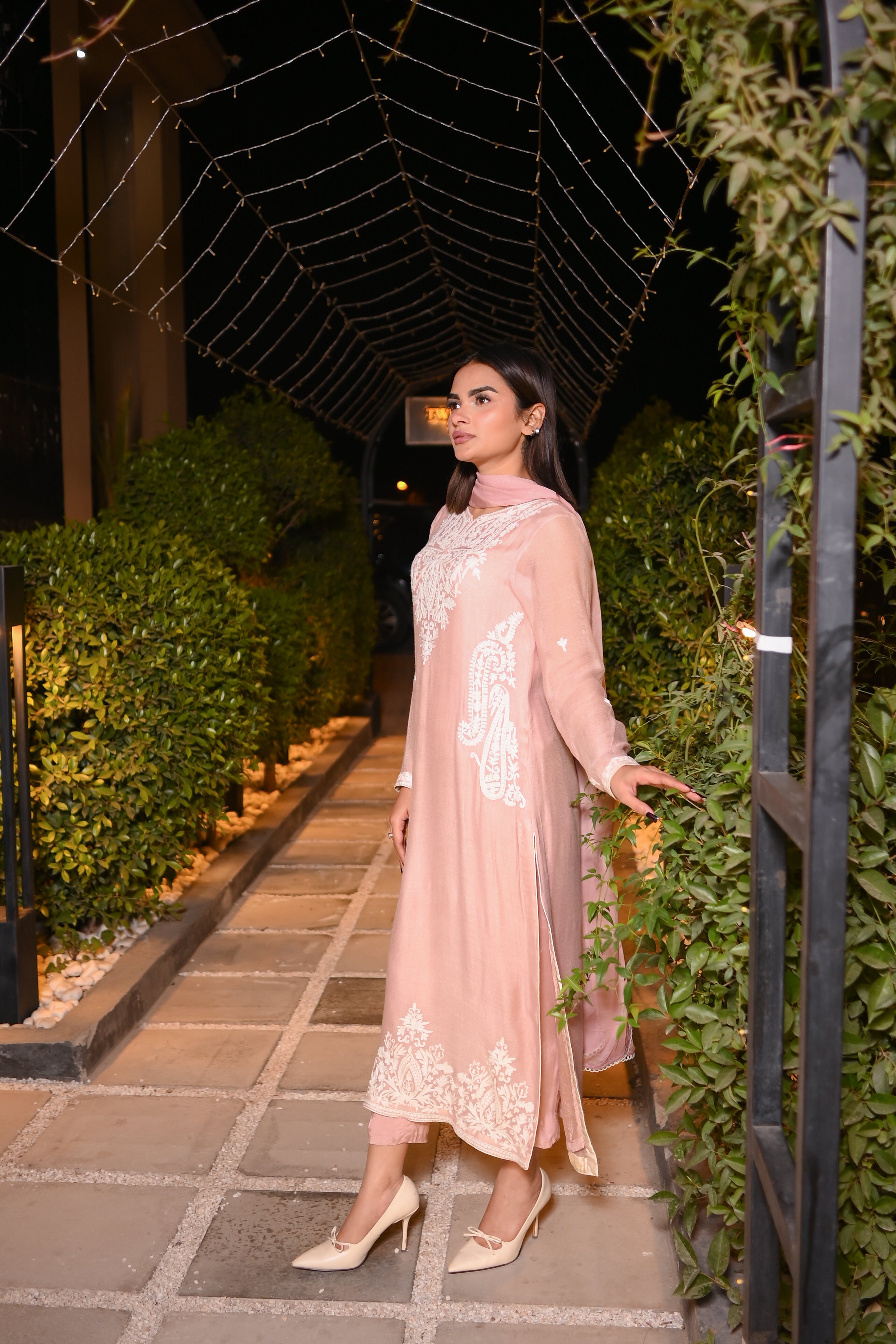 Rose- Powder Pink Cotton Net Ensemble