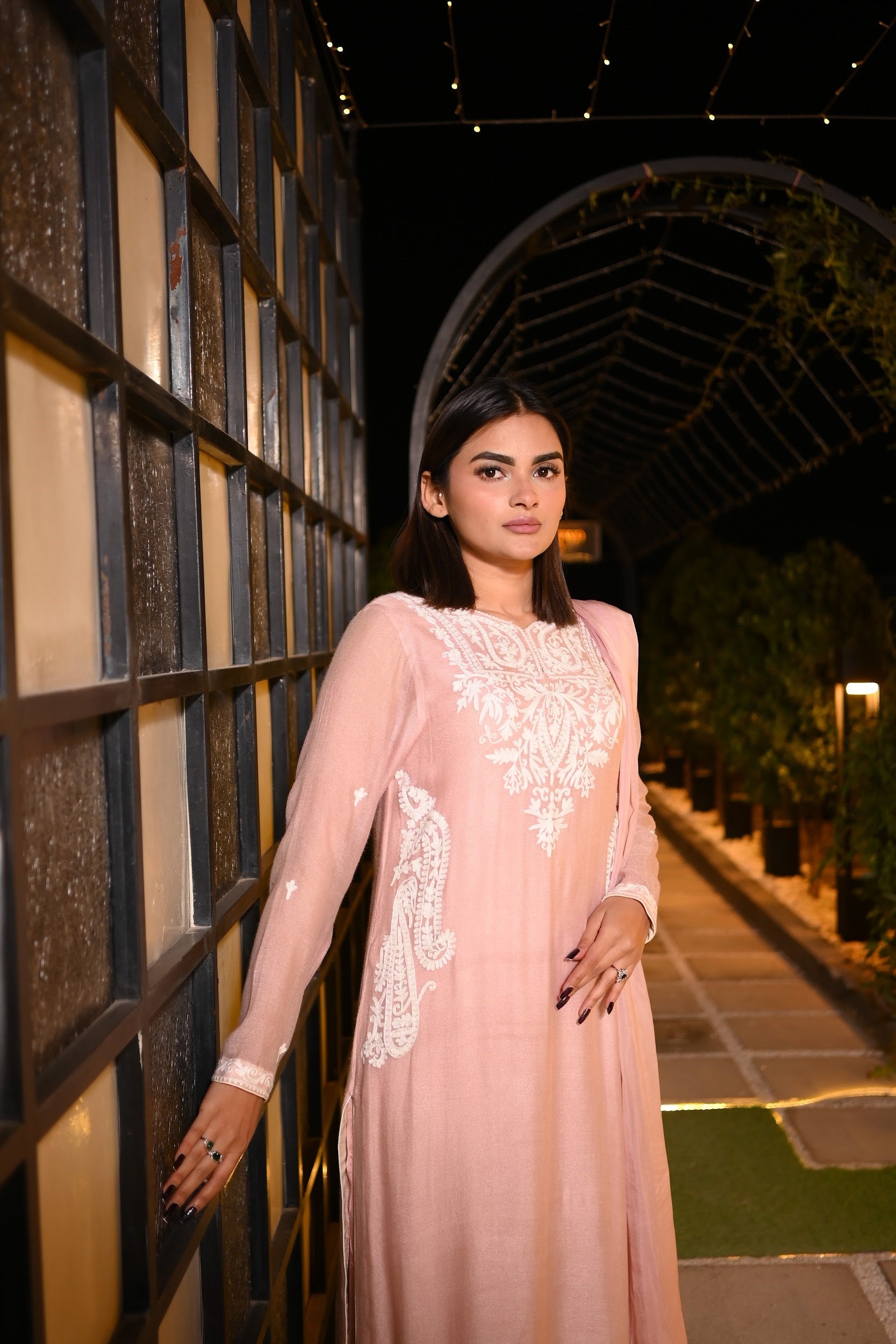 Rose- Powder Pink Cotton Net Ensemble