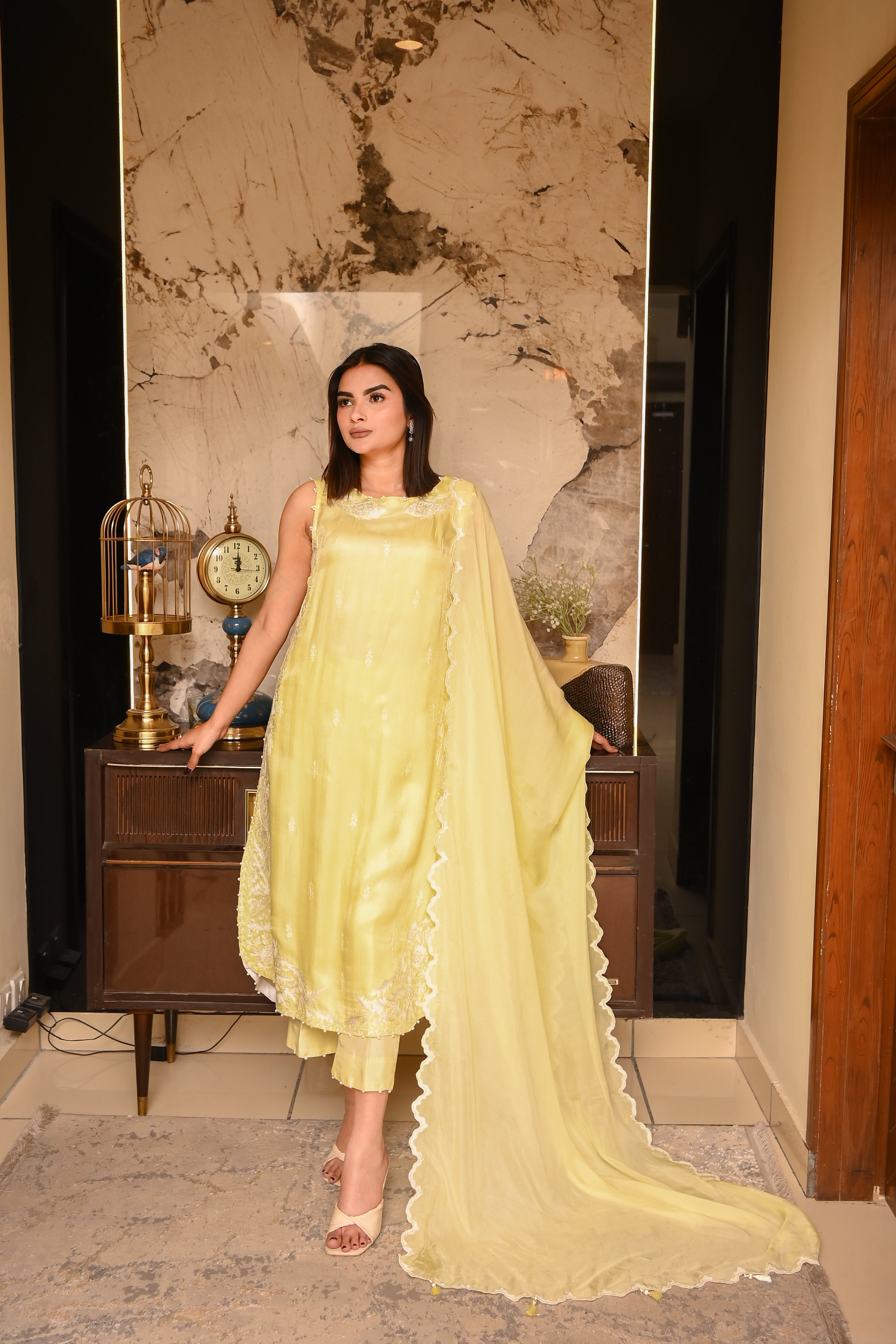 Zēst - Lemon Yellow Silk Ensemble