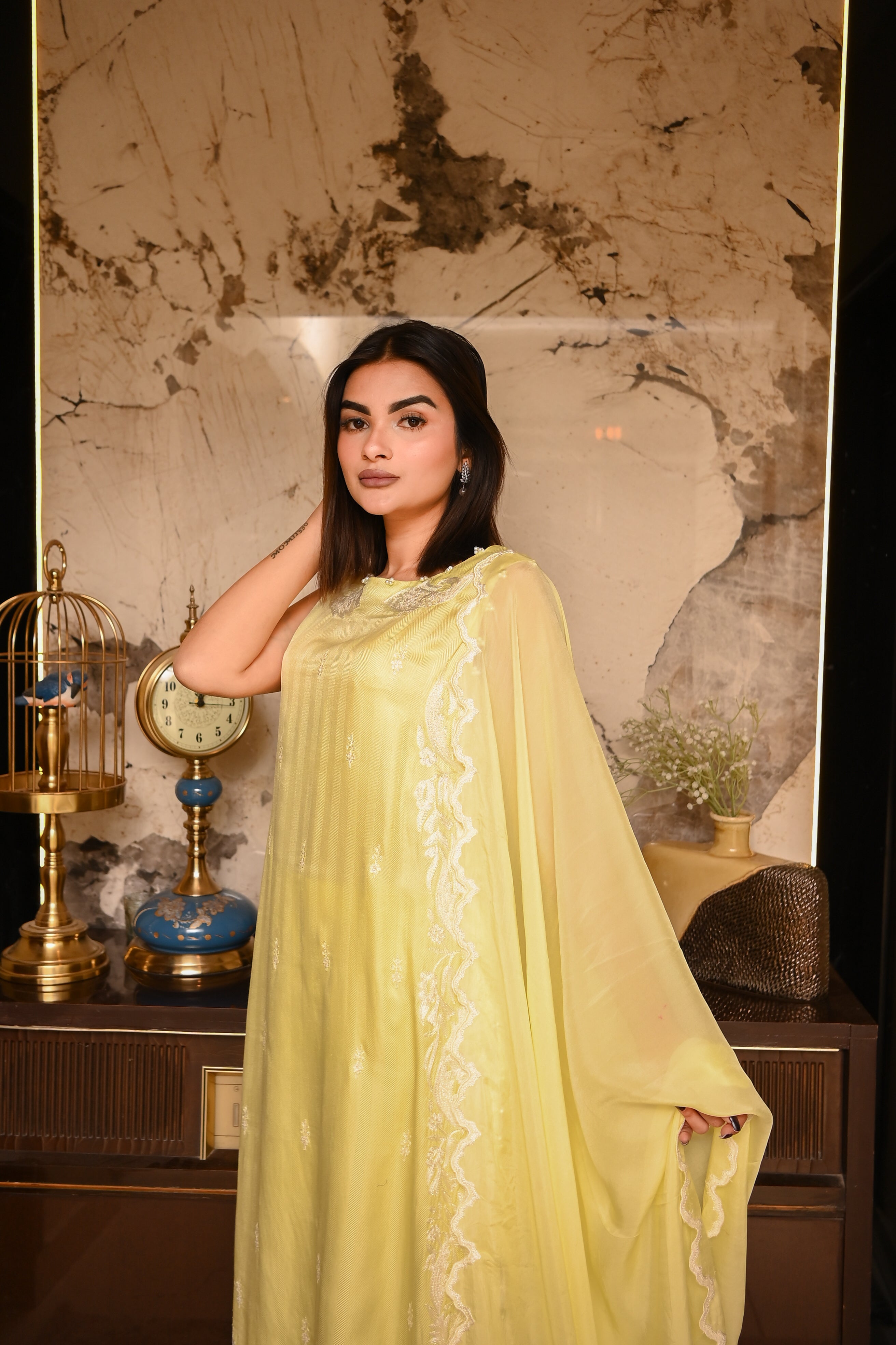 Zēst - Lemon Yellow Silk Ensemble